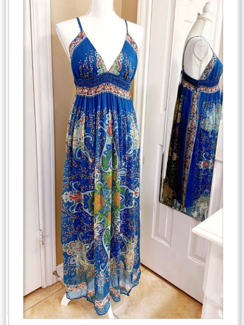 Rebellion Paisley/peacock feather pattern boho slip maxi dress size M